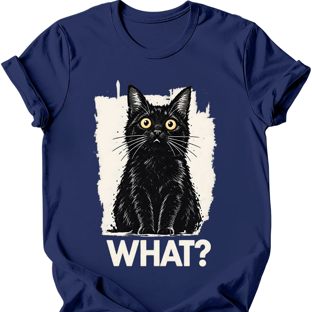 What? — Black Cat T-Shirt — Navy