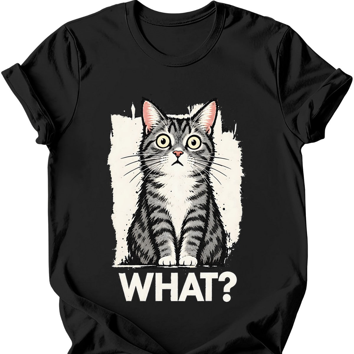 What? — Grey and White Tabby T-Shirt — Black