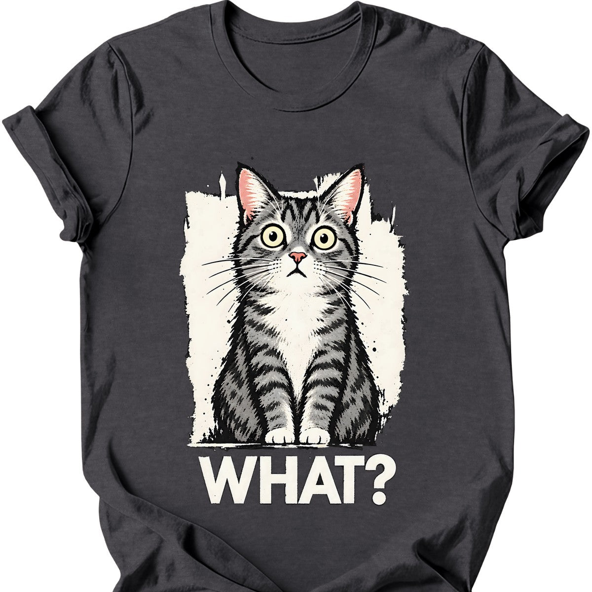 What? — Grey and White Tabby T-Shirt — Dark Heather