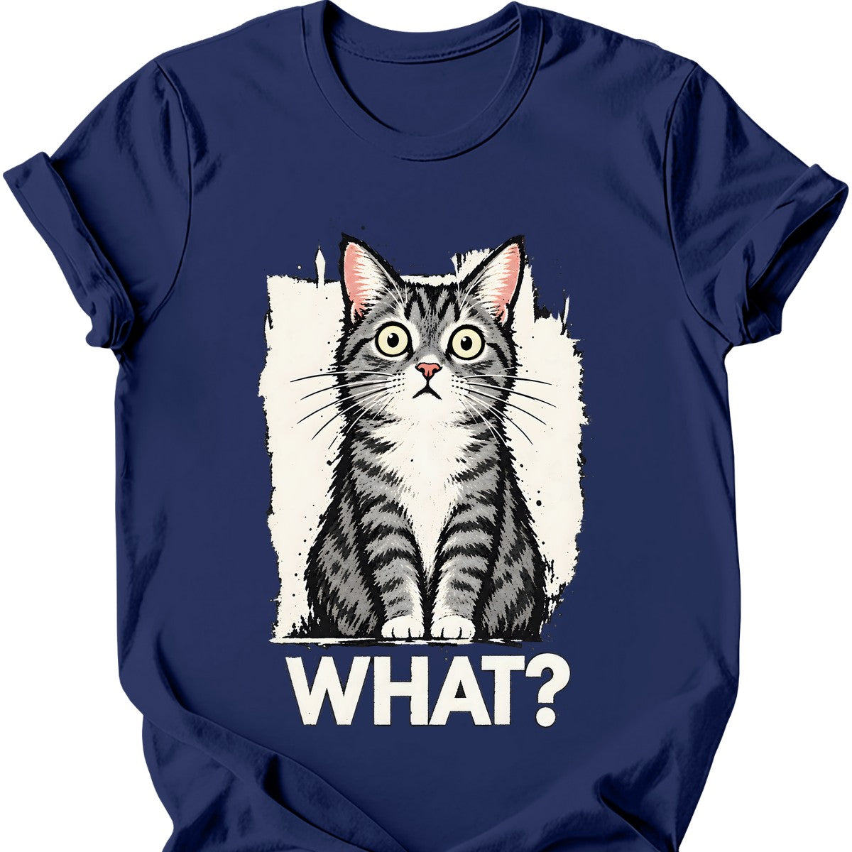 What? — Grey and White Tabby T-Shirt — Navy