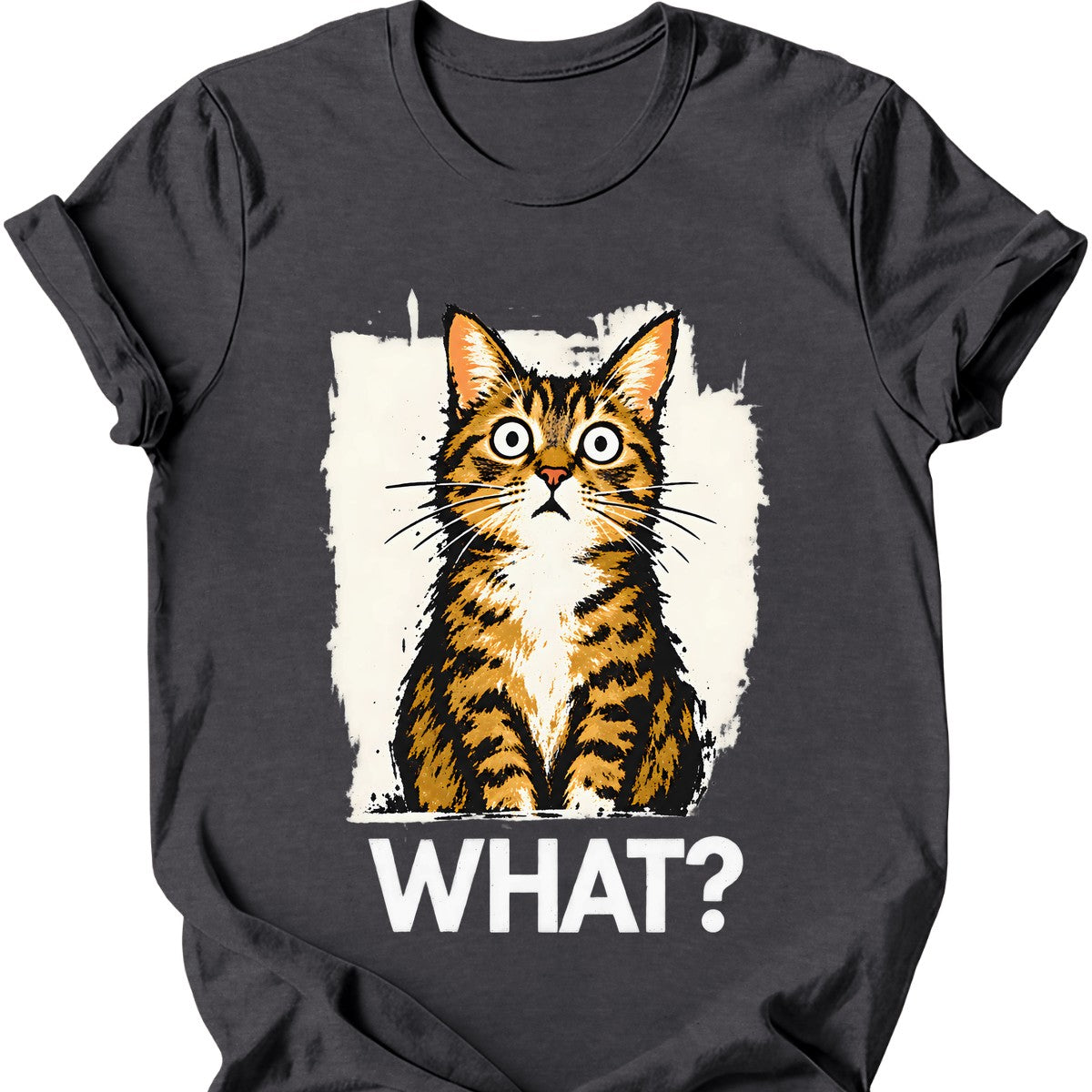 What? — Tabby Cat T-Shirt — Dark Heather