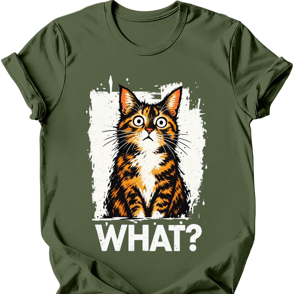 What? — Tortoiseshell Cat T-Shirt — Military Green