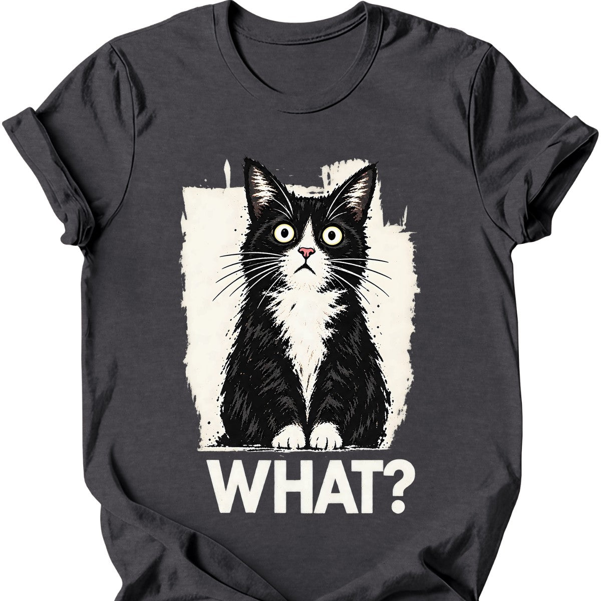 What? — Tuxedo Cat T-Shirt — Dark Heather