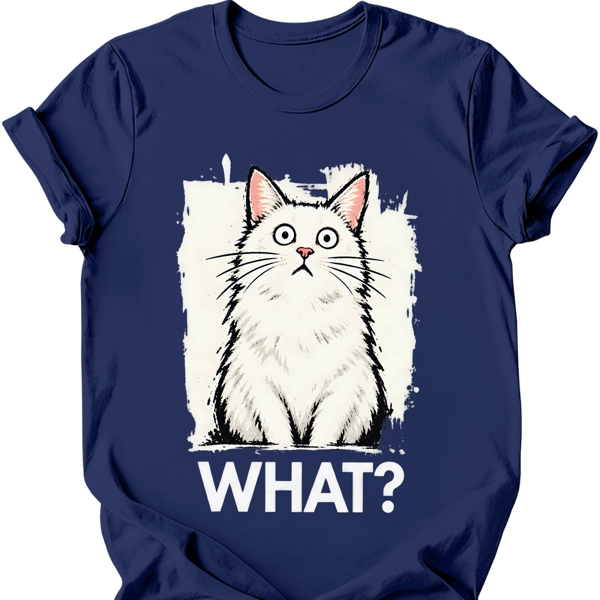 What? — White Cat T-Shirt — Navy
