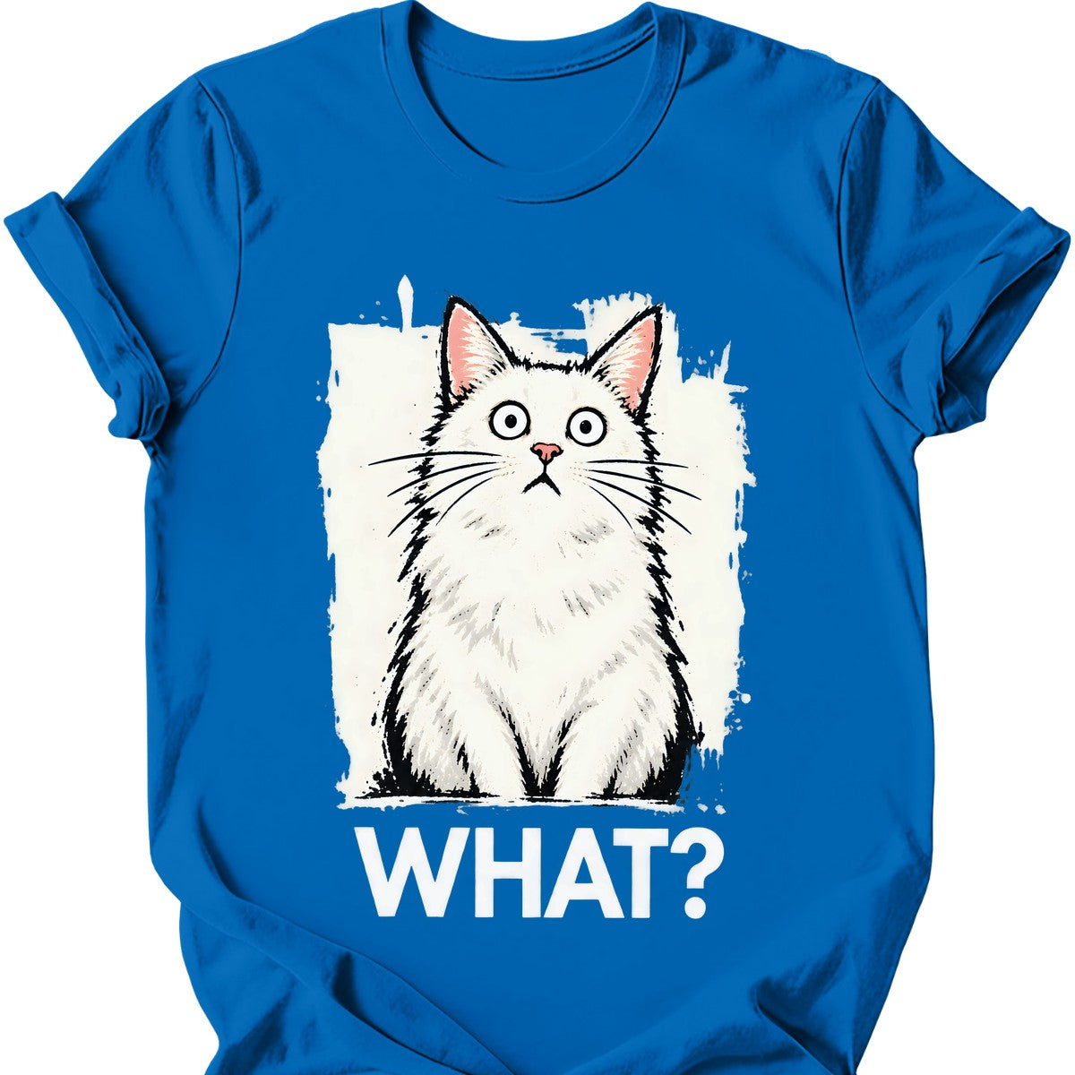 What? — White Cat T-Shirt — Royal