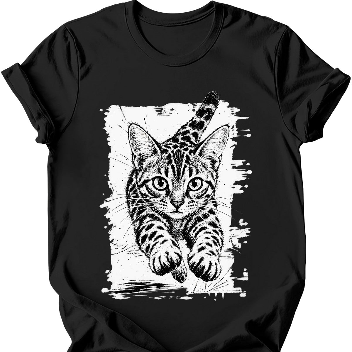 Running Cat — Bengal Cat T-Shirt — Black