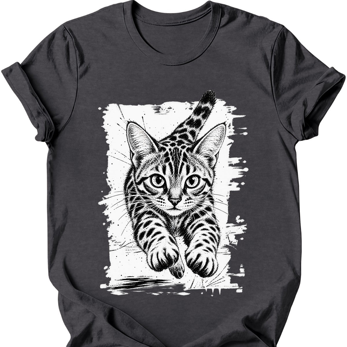 Running Cat — Bengal Cat T-Shirt — Dark Heather
