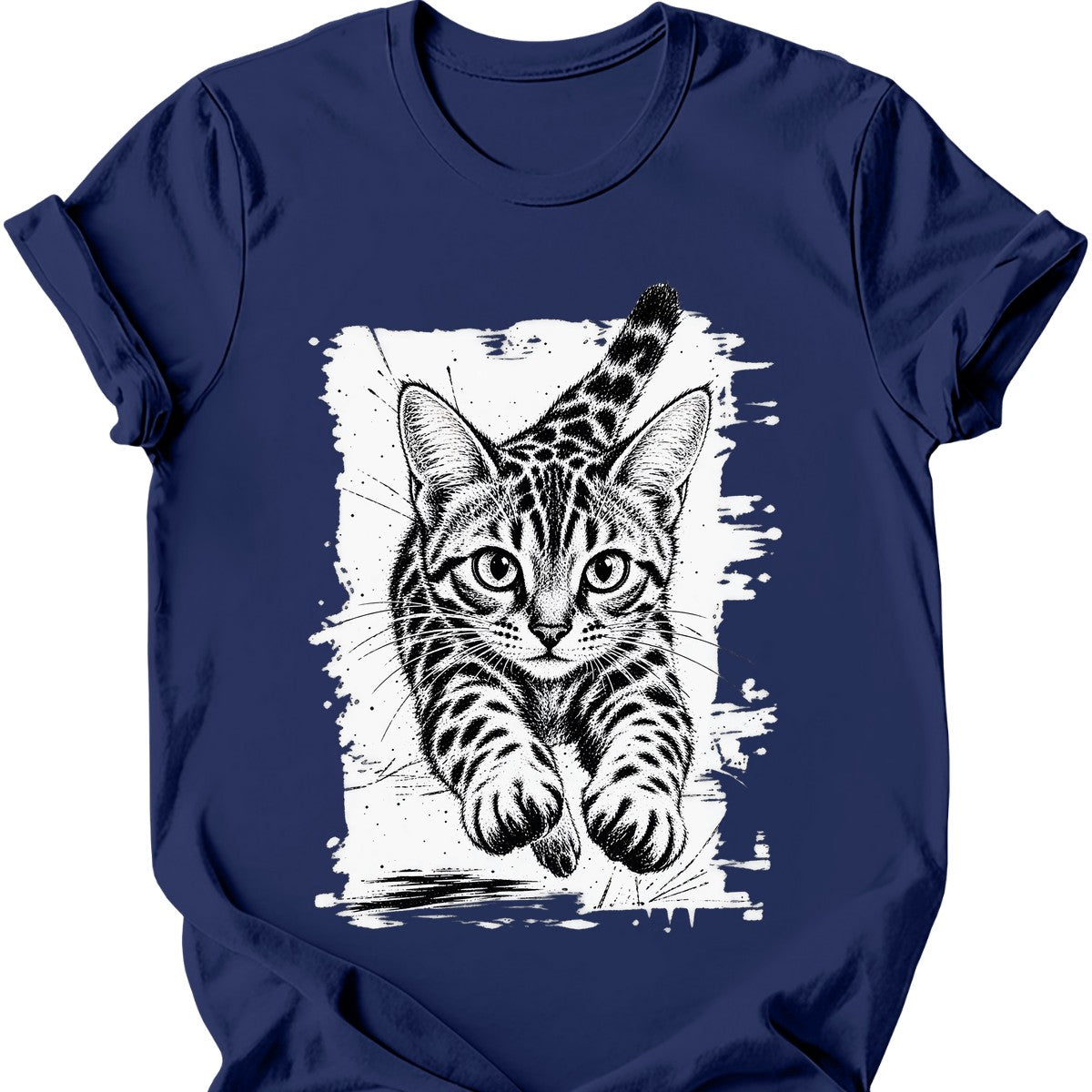 Running Cat — Bengal Cat T-Shirt — Navy