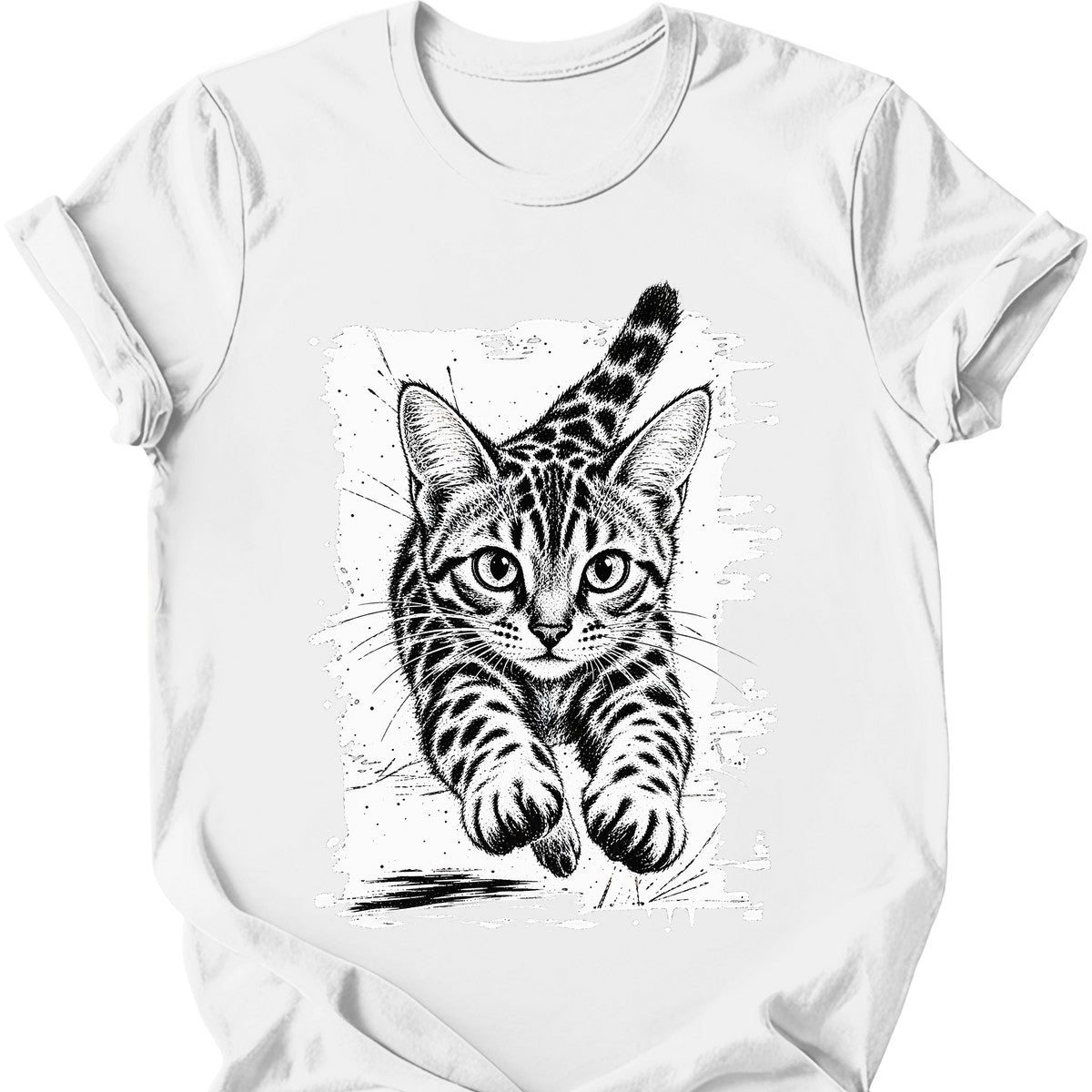 Running Cat — Bengal Cat T-Shirt — White