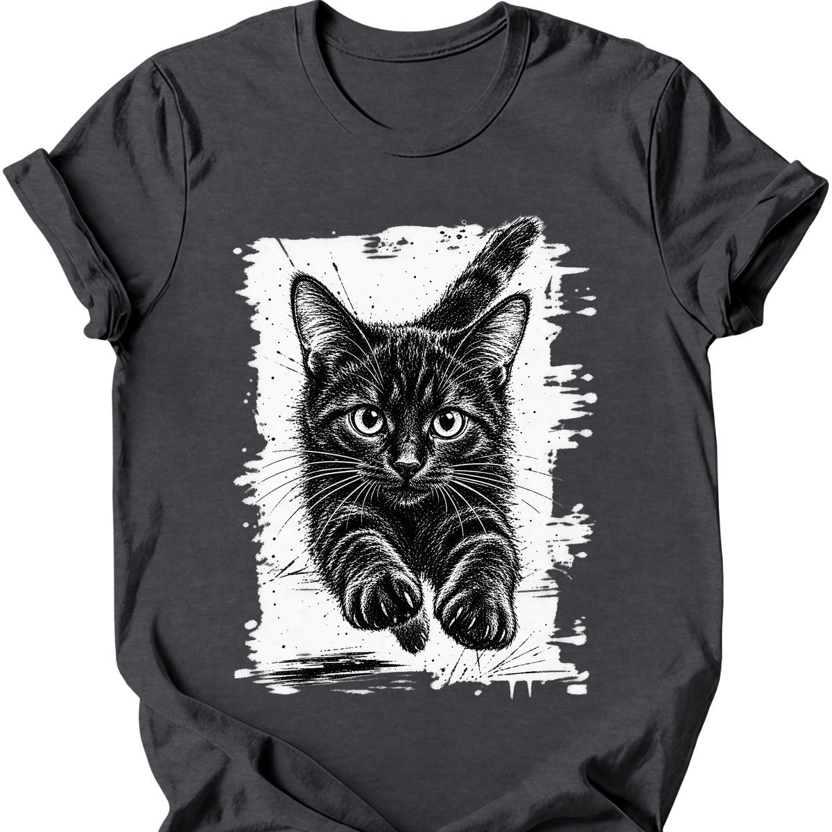 Running Cat — Black Cat T-Shirt — Dark Heather