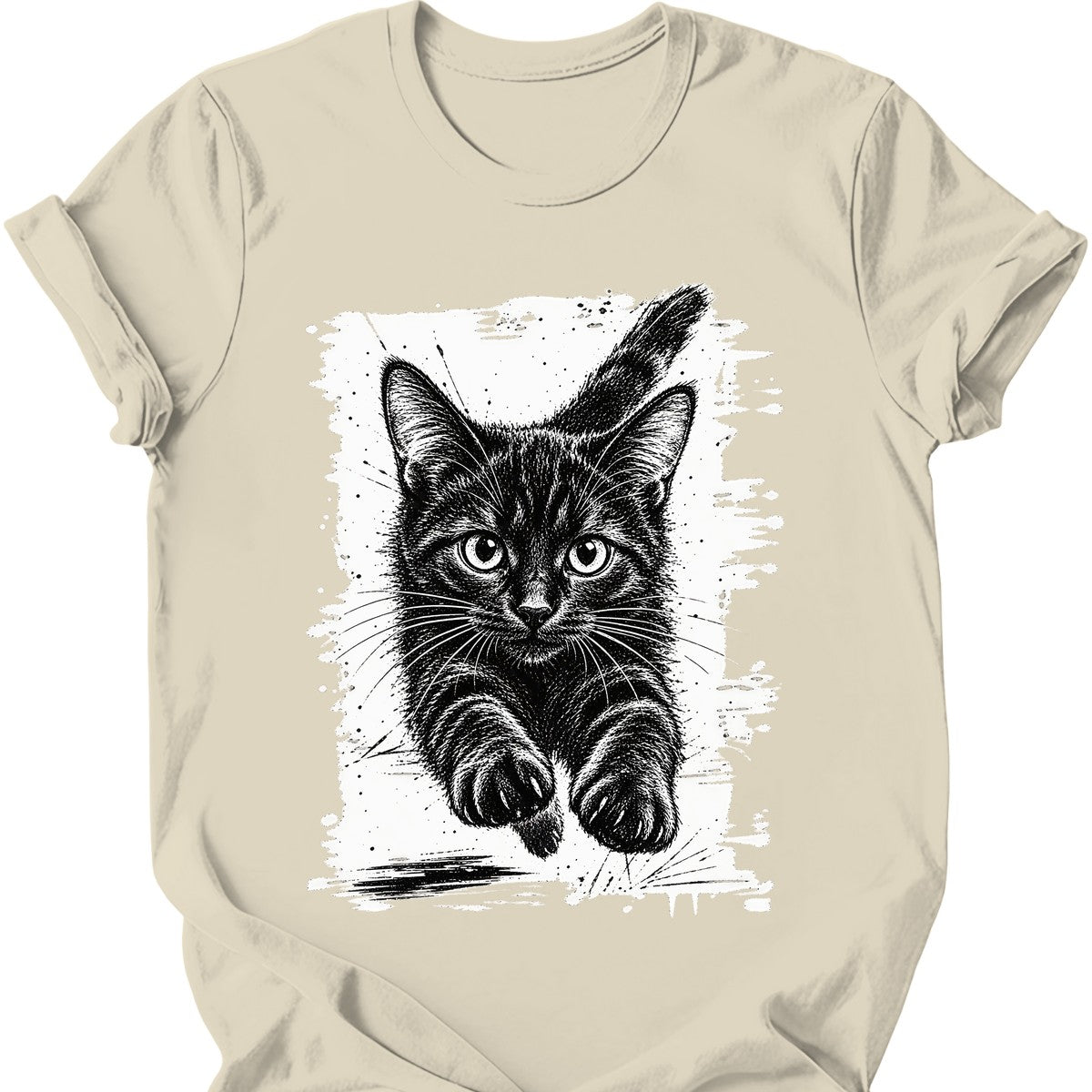 Running Cat — Black Cat T-Shirt — Natural