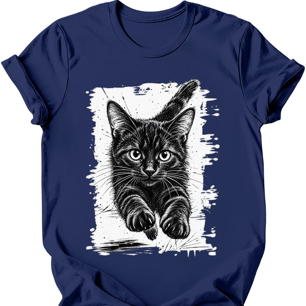 Running Cat — Black Cat T-Shirt — Navy