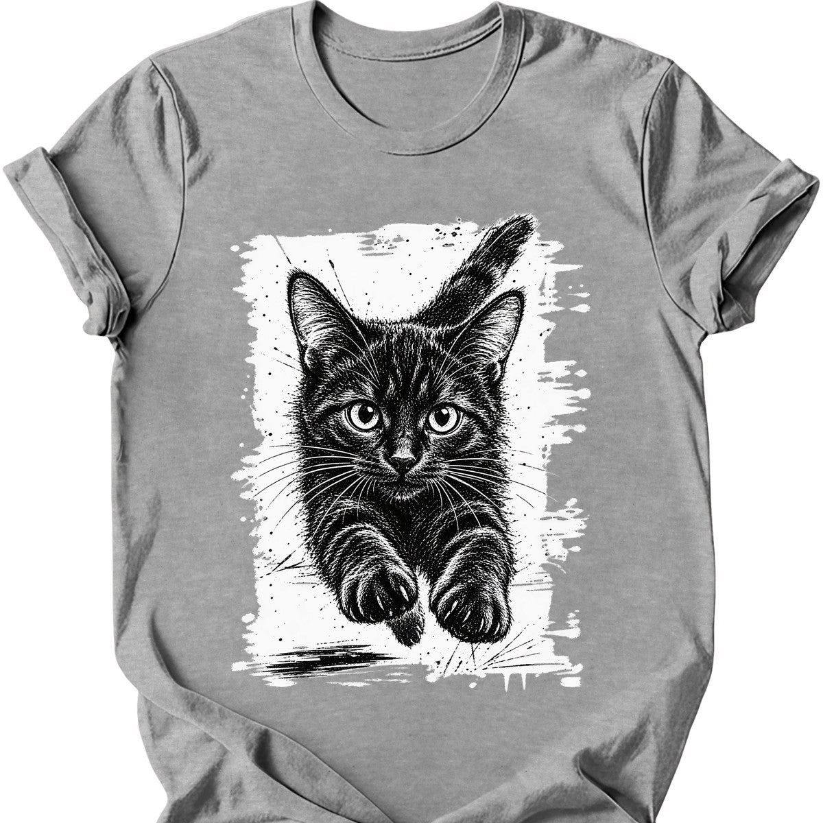 Running Cat — Black Cat T-Shirt — Sport Grey
