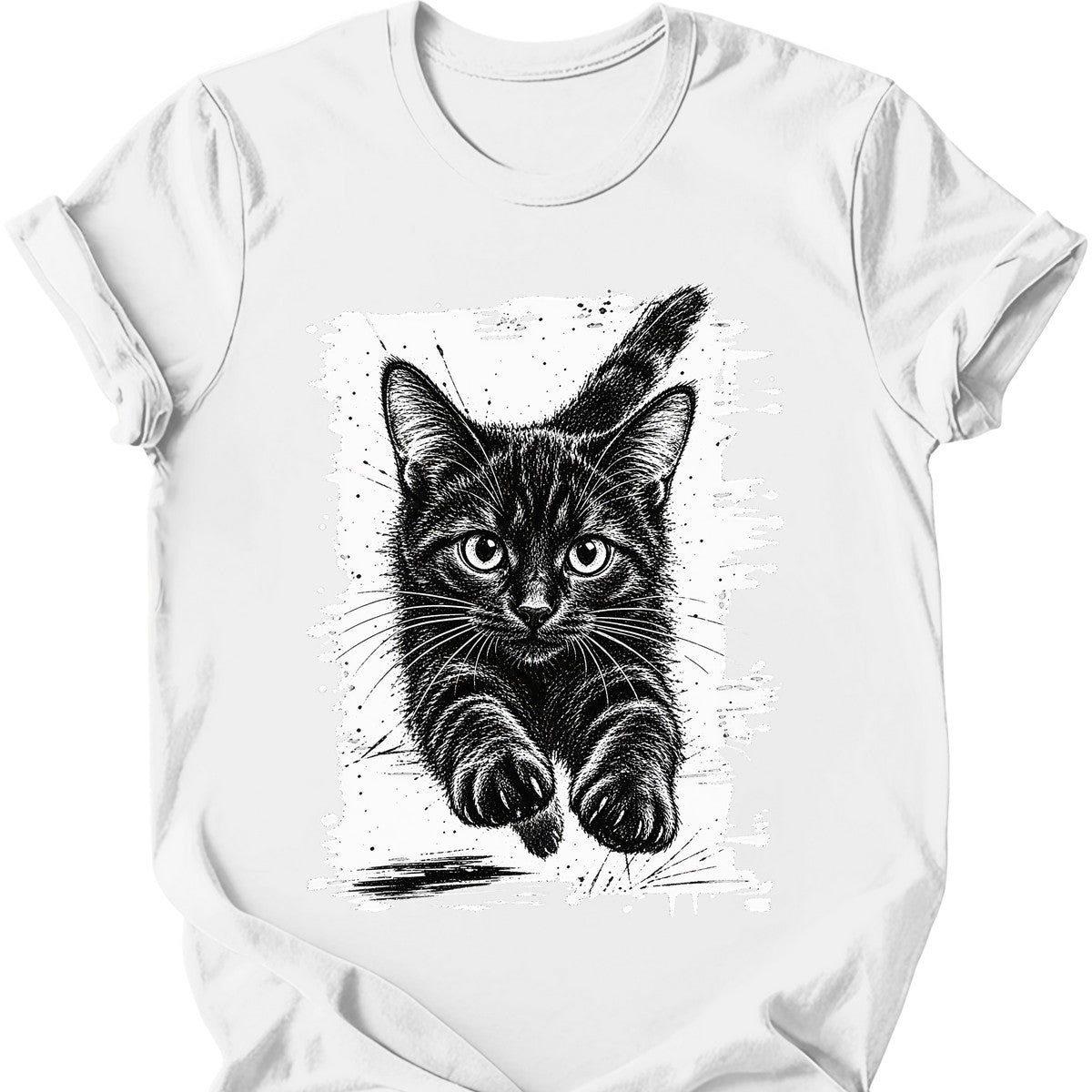 Running Cat — Black Cat T-Shirt — White