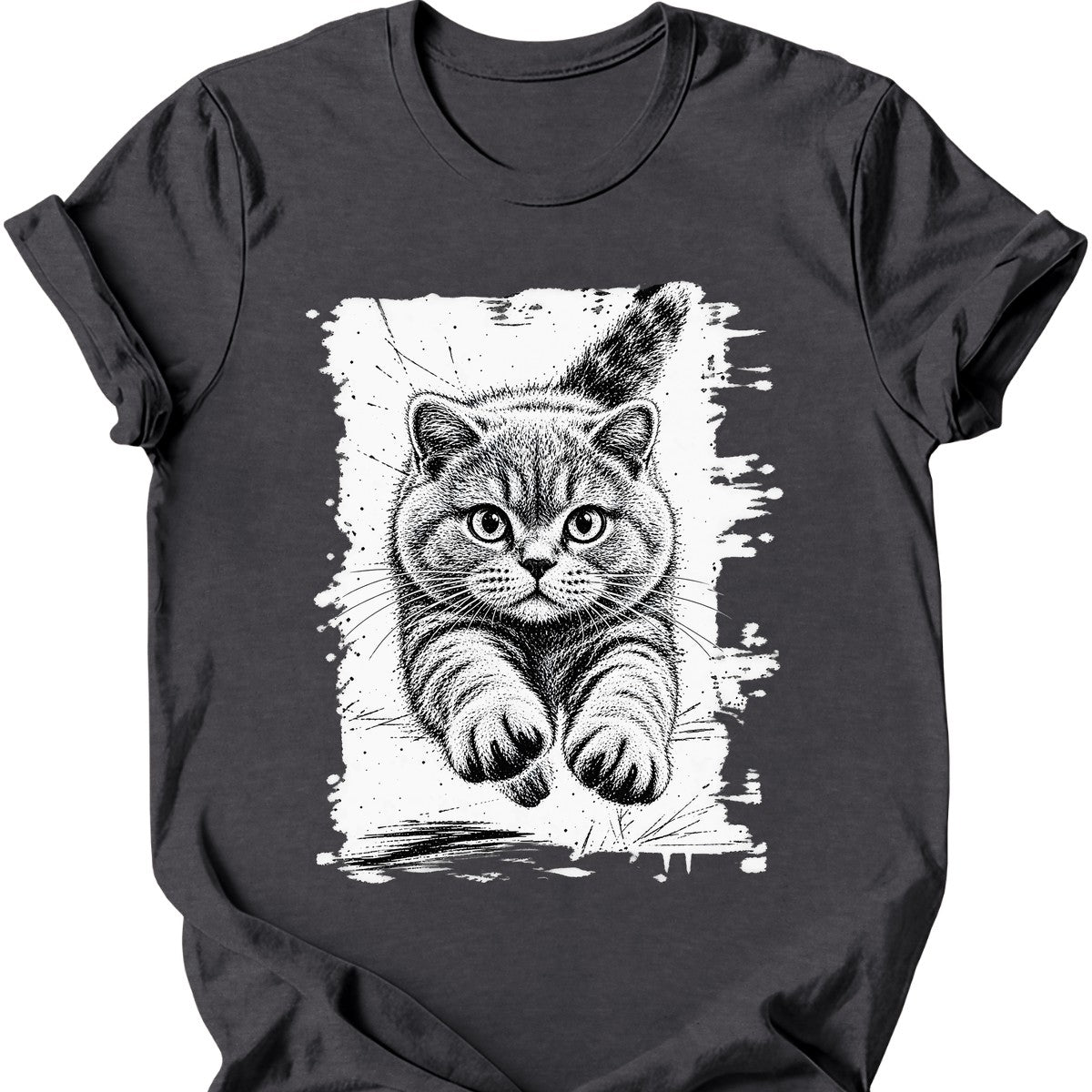 Running Cat — British Shorthair T-Shirt — Dark Heather