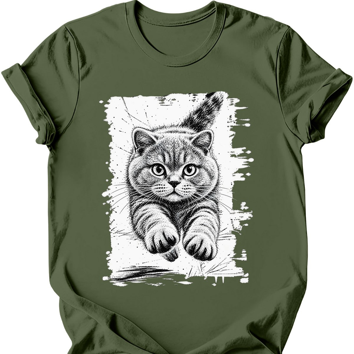 Running Cat — British Shorthair T-Shirt — Military Green