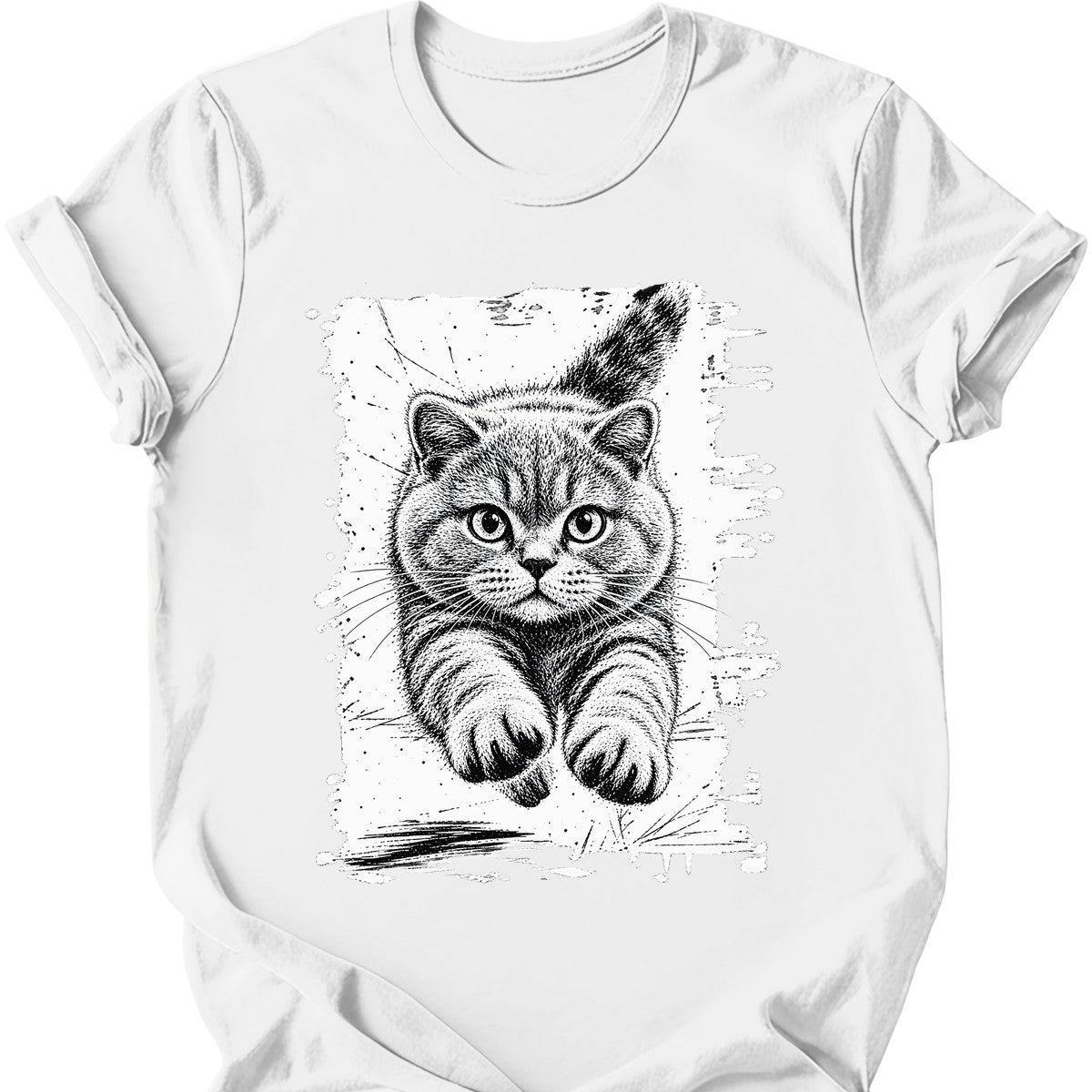 Running Cat — British Shorthair T-Shirt — White
