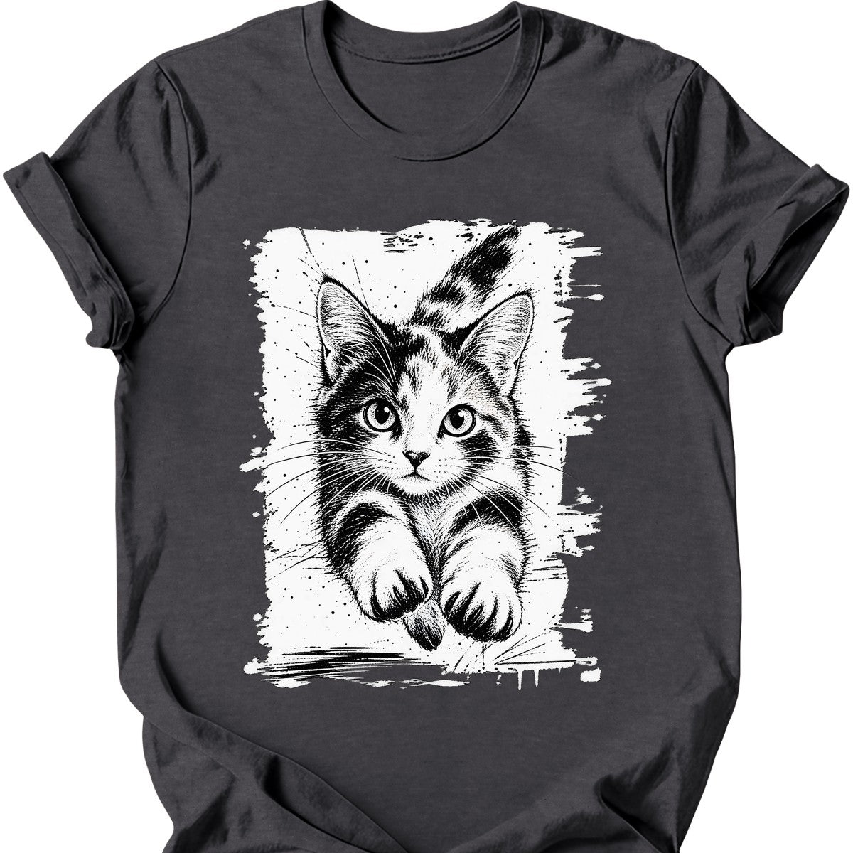 Running Cat — Calico Cat T-Shirt — Dark Heather