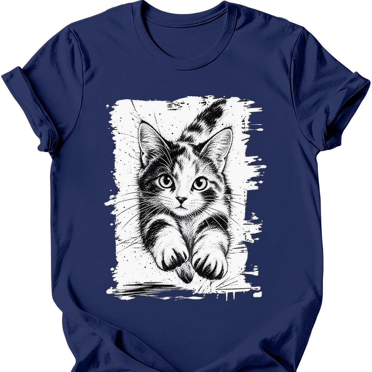 Running Cat — Calico Cat T-Shirt — Navy