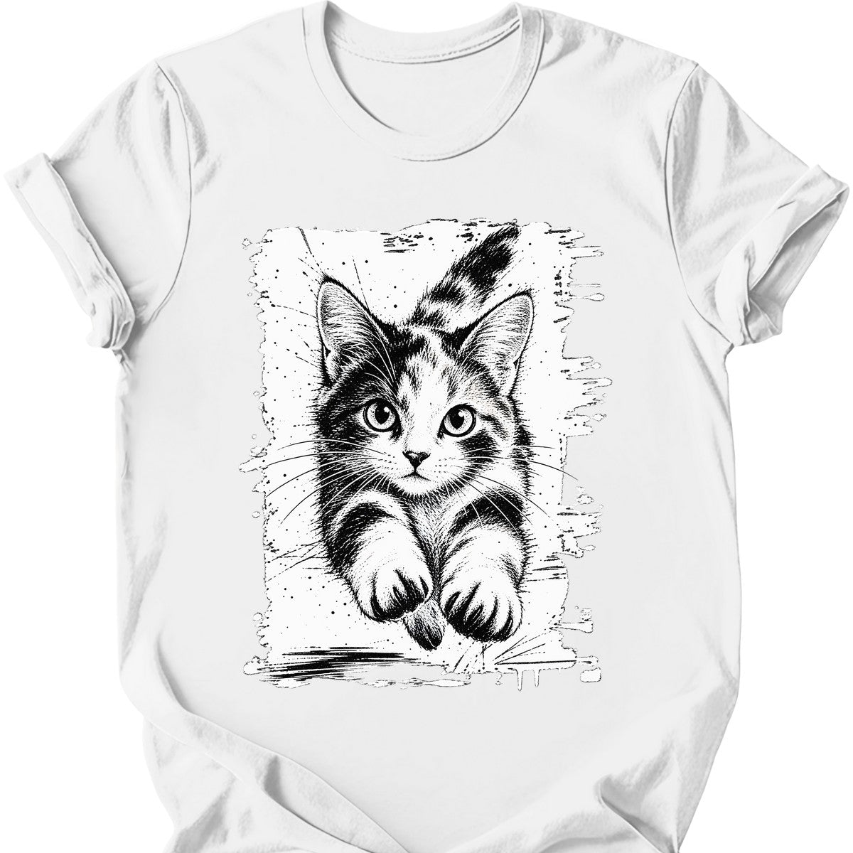 Running Cat — Calico Cat T-Shirt — White