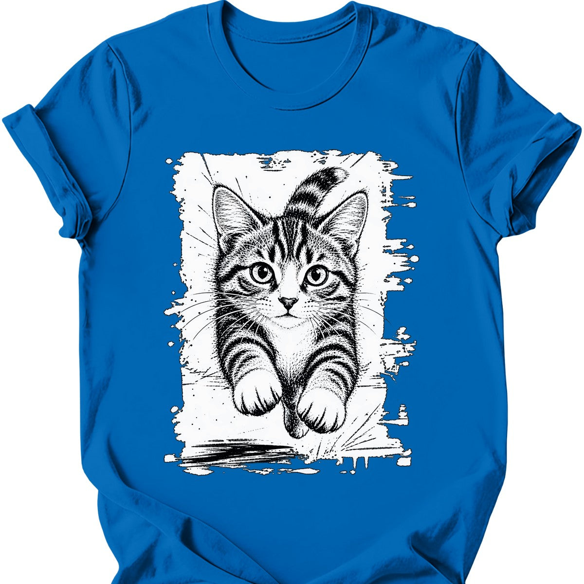 Running Cat — Grey and White Tabby T-Shirt — Royal