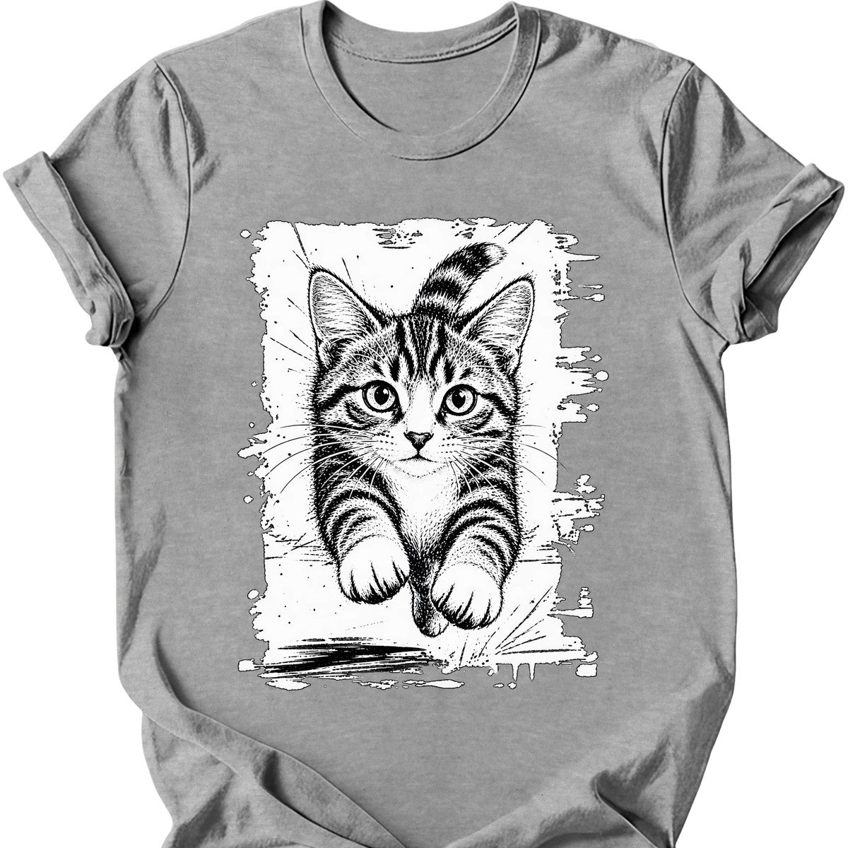 Running Cat — Grey and White Tabby T-Shirt — Sport Grey