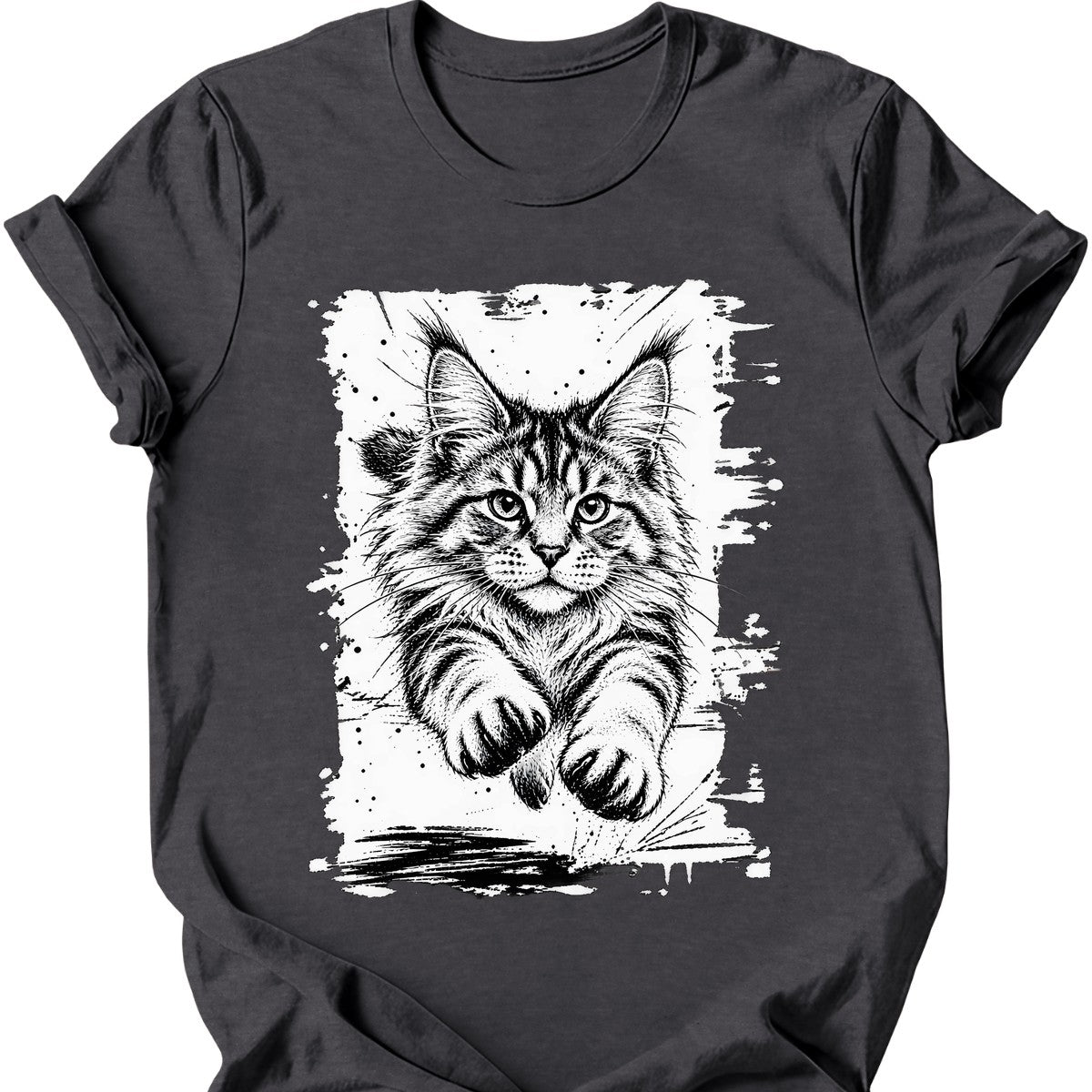 Running Cat — Maine Coon T-Shirt — Dark Heather