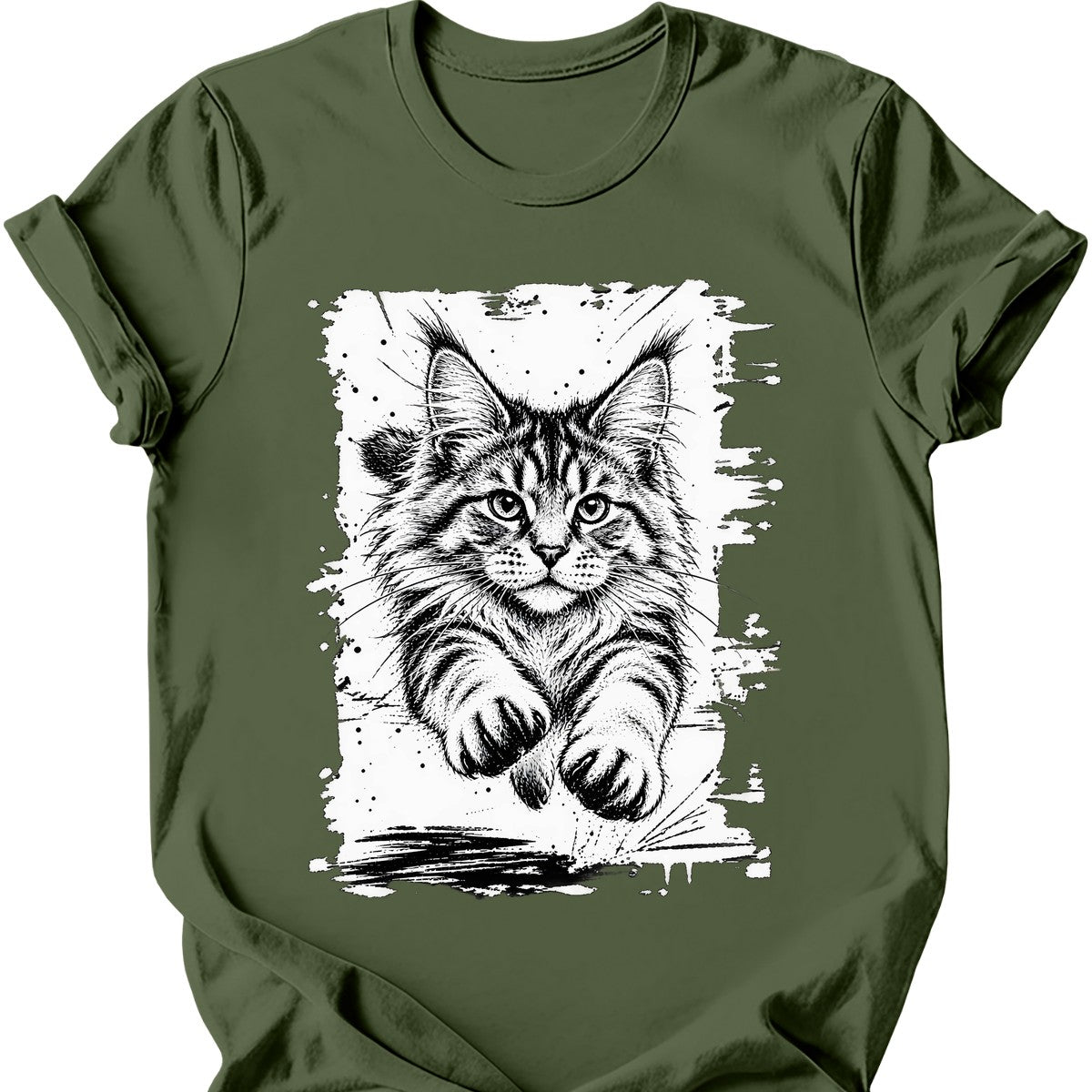Running Cat — Maine Coon T-Shirt — Military Green