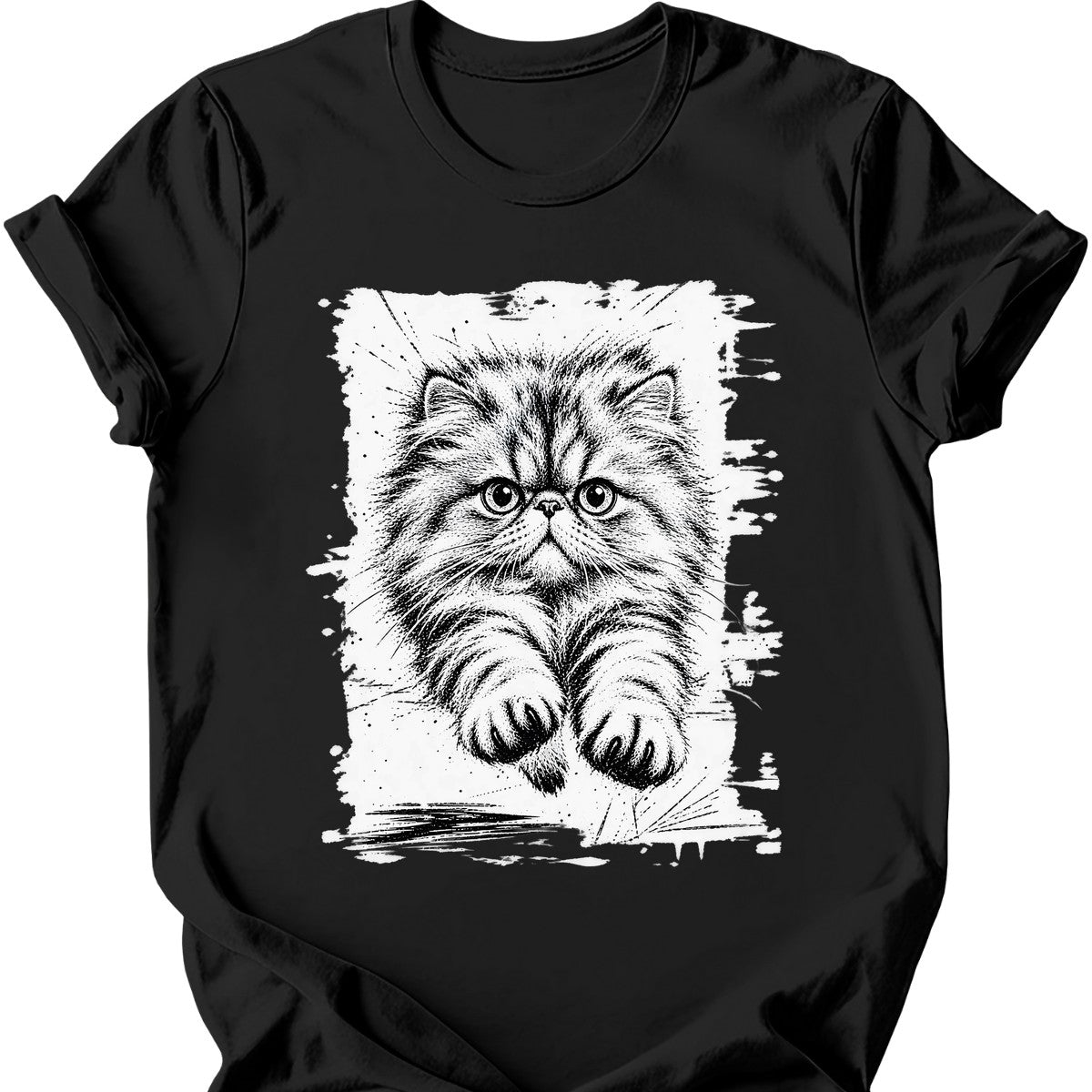 Running Cat — Persian Cat T-Shirt — Black