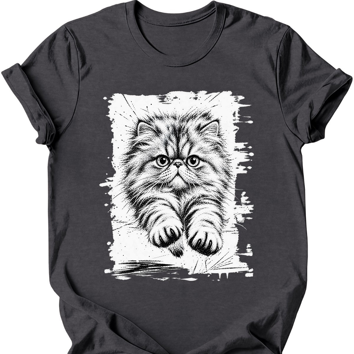 Running Cat — Persian Cat T-Shirt — Dark Heather