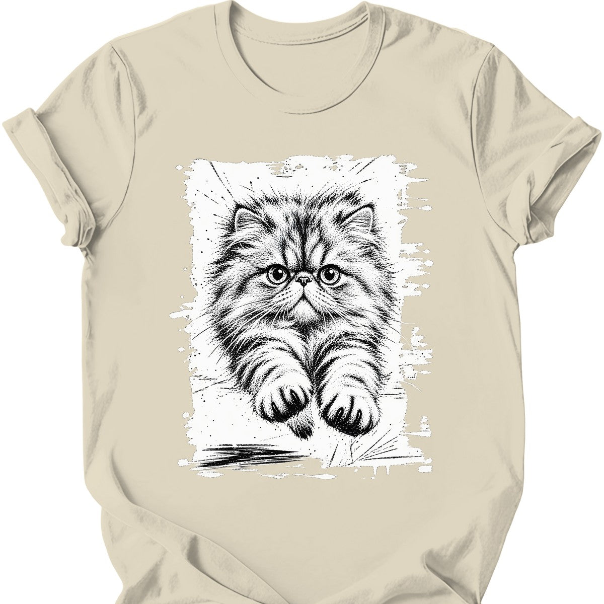 Running Cat — Persian Cat T-Shirt — Natural