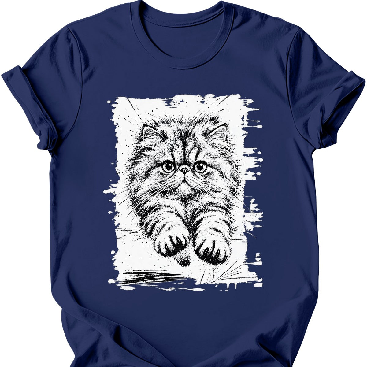 Running Cat — Persian Cat T-Shirt — Navy