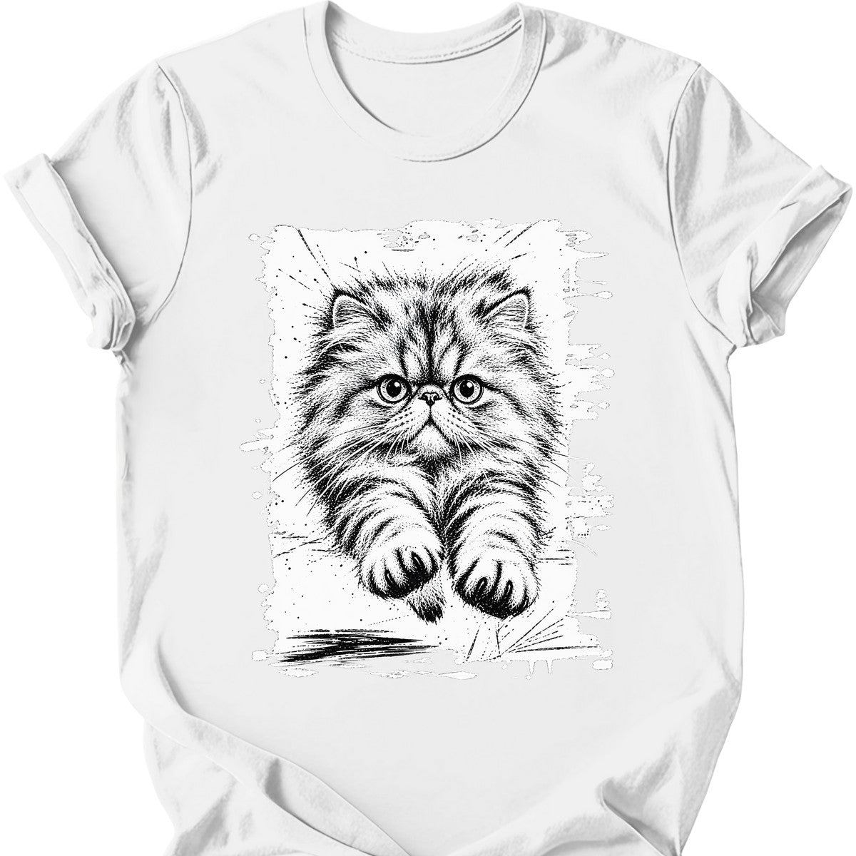 Running Cat — Persian Cat T-Shirt — White