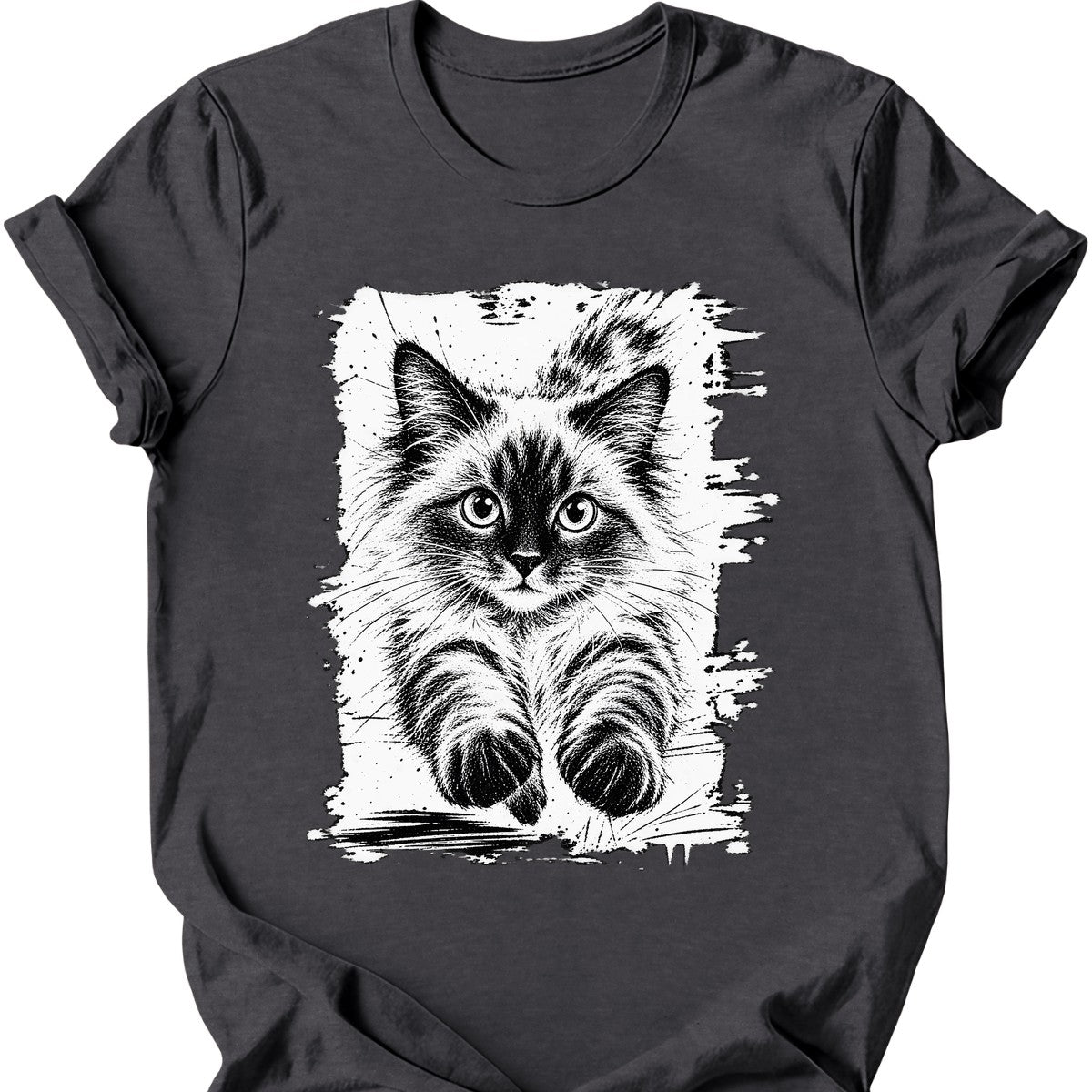 Running Cat — Ragdoll Cat T-Shirt — Dark Heather