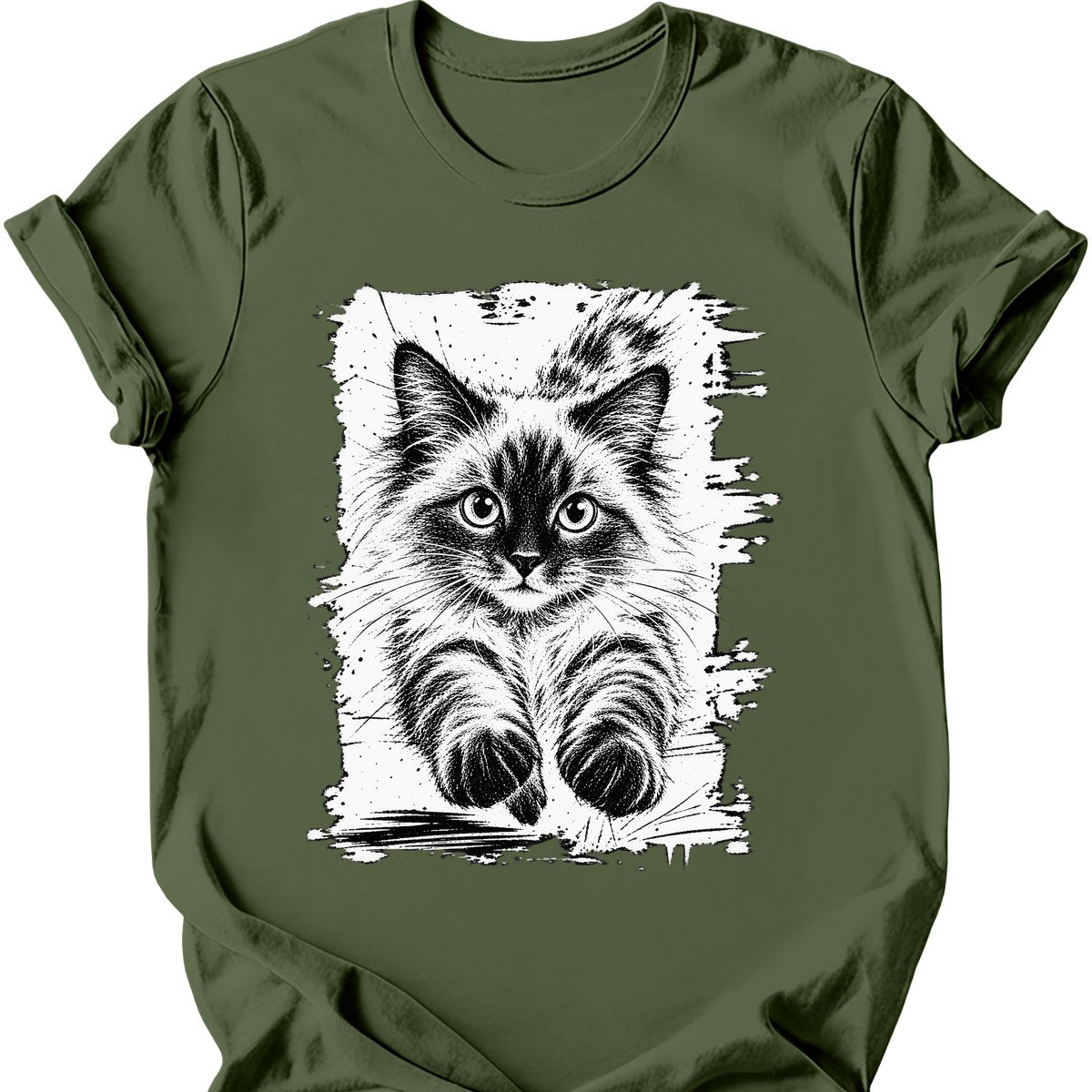 Running Cat — Ragdoll Cat T-Shirt — Military Green