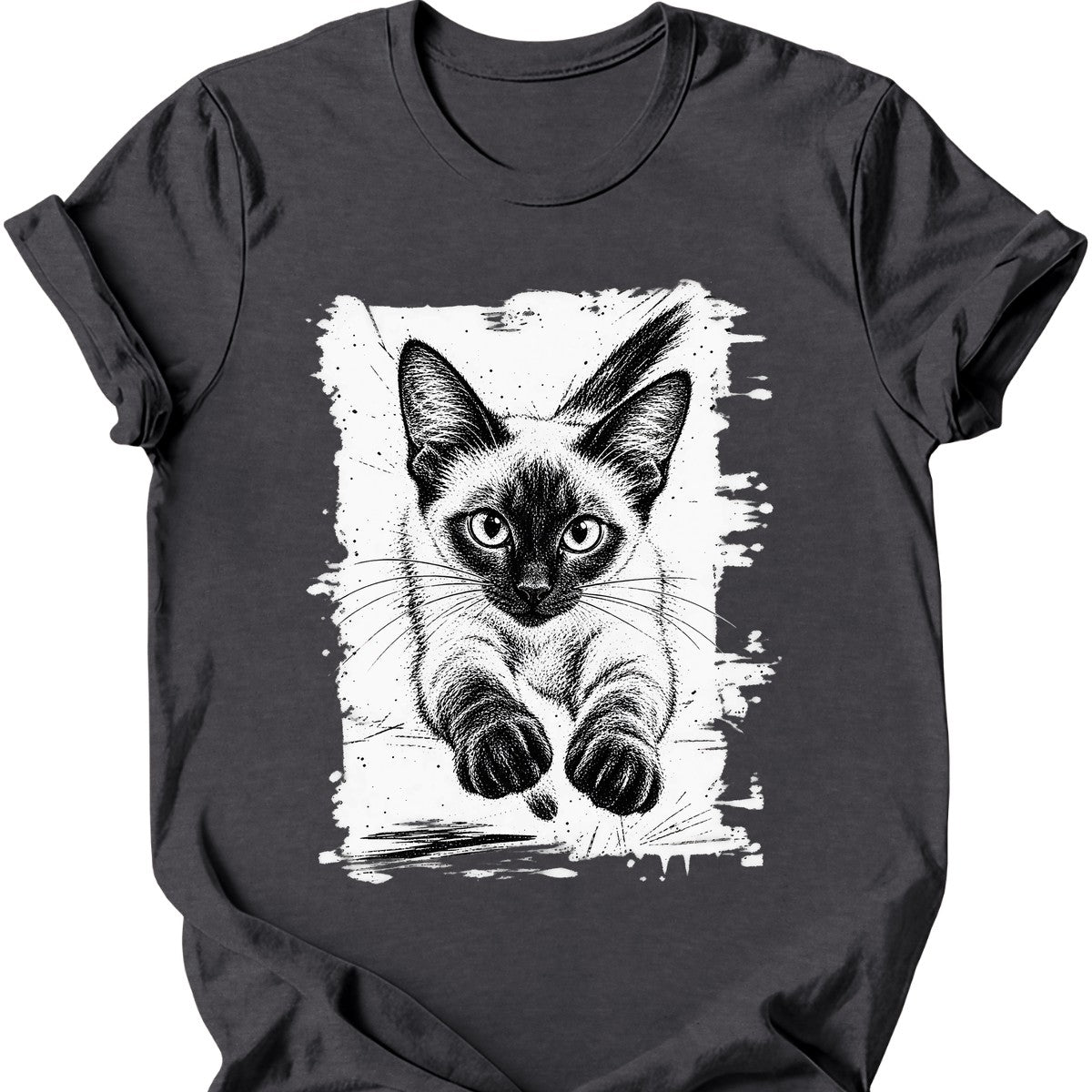 Running Cat — Siamese Cat T-Shirt — Dark Heather