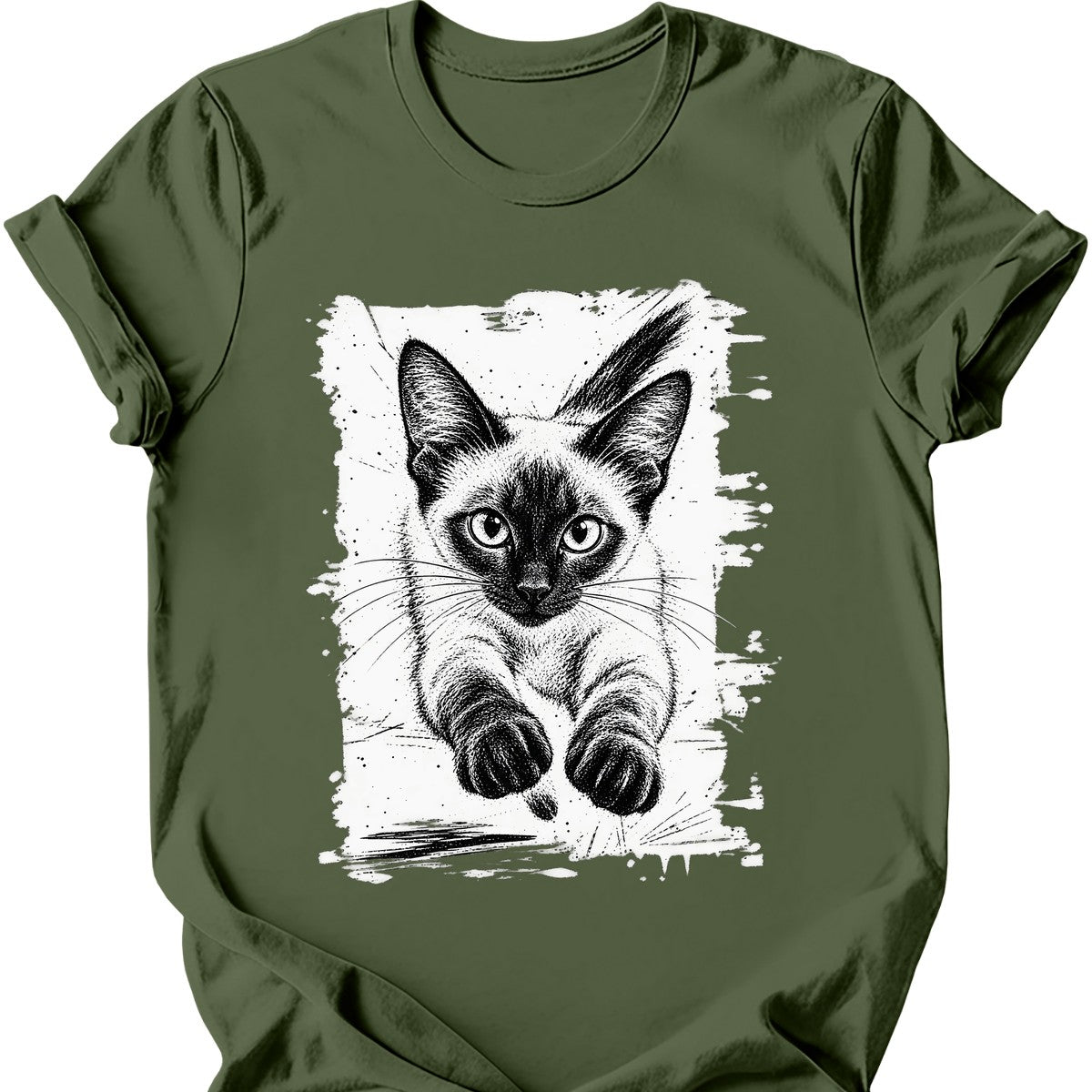 Running Cat — Siamese Cat T-Shirt — Military Green