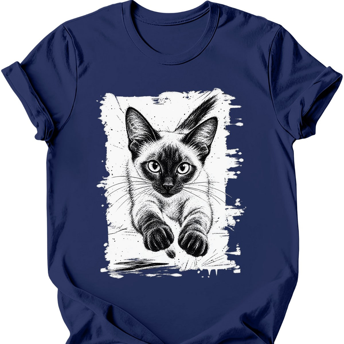 Running Cat — Siamese Cat T-Shirt — Navy