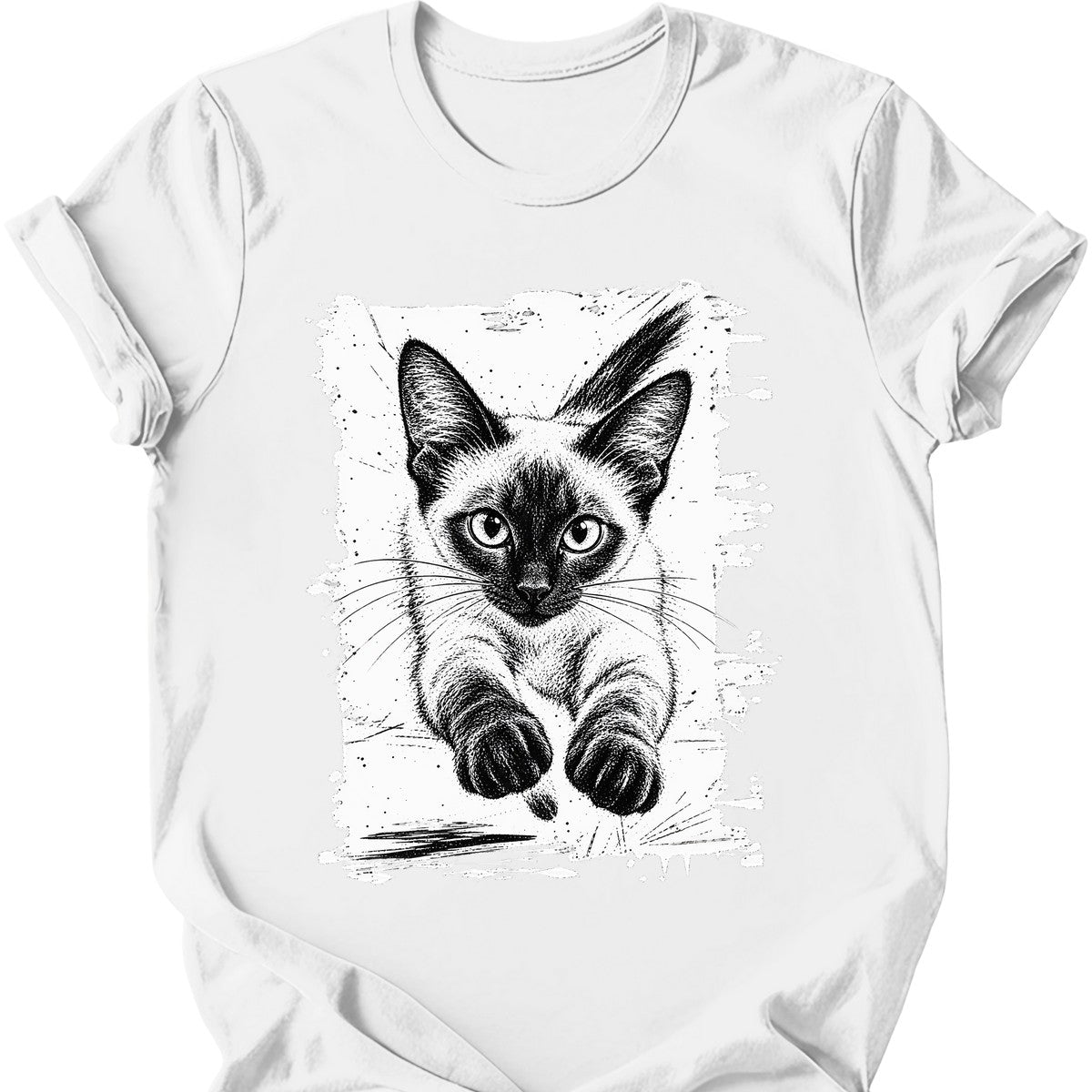 Running Cat — Siamese Cat T-Shirt — White