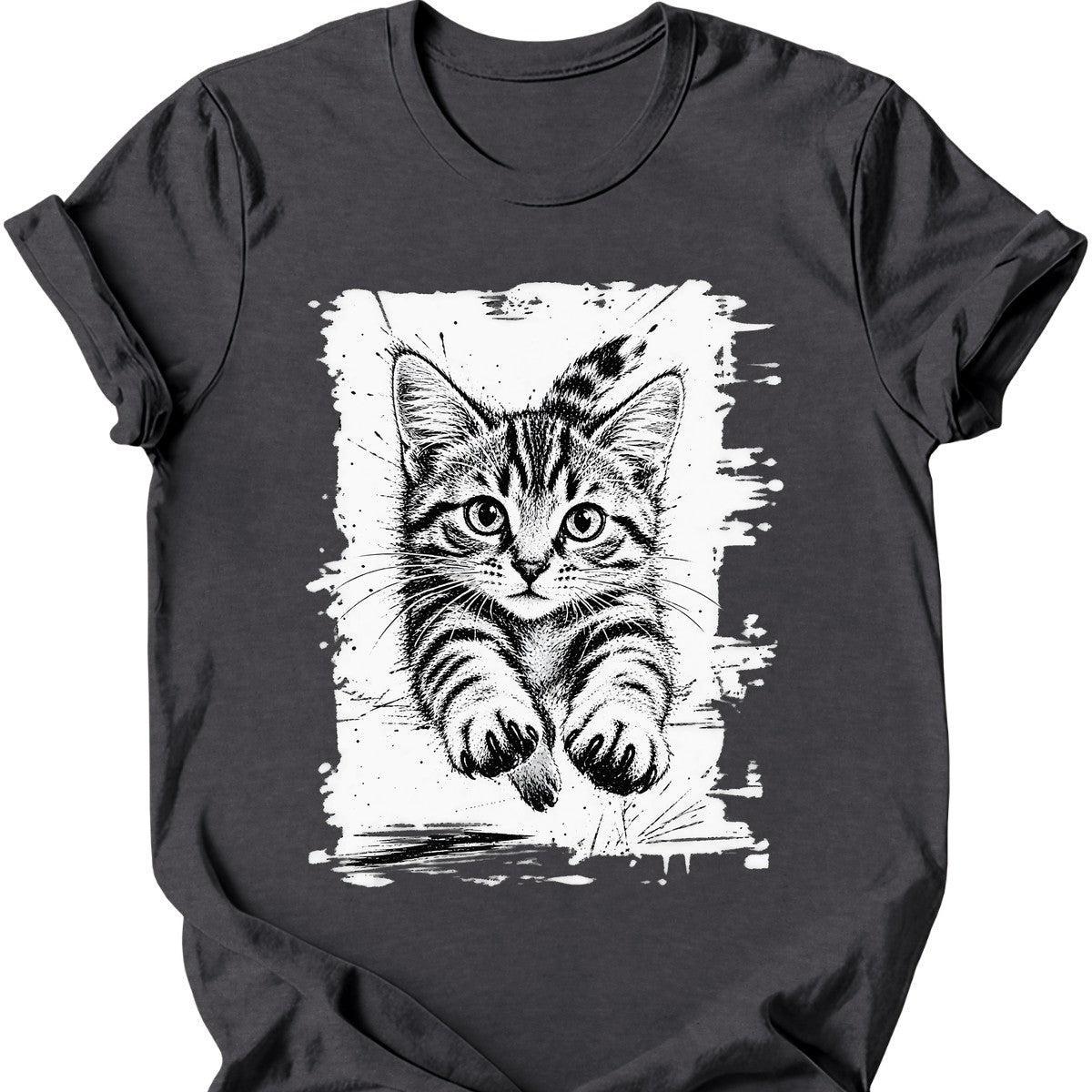 Running Cat — Tabby Cat T-Shirt — Dark Heather