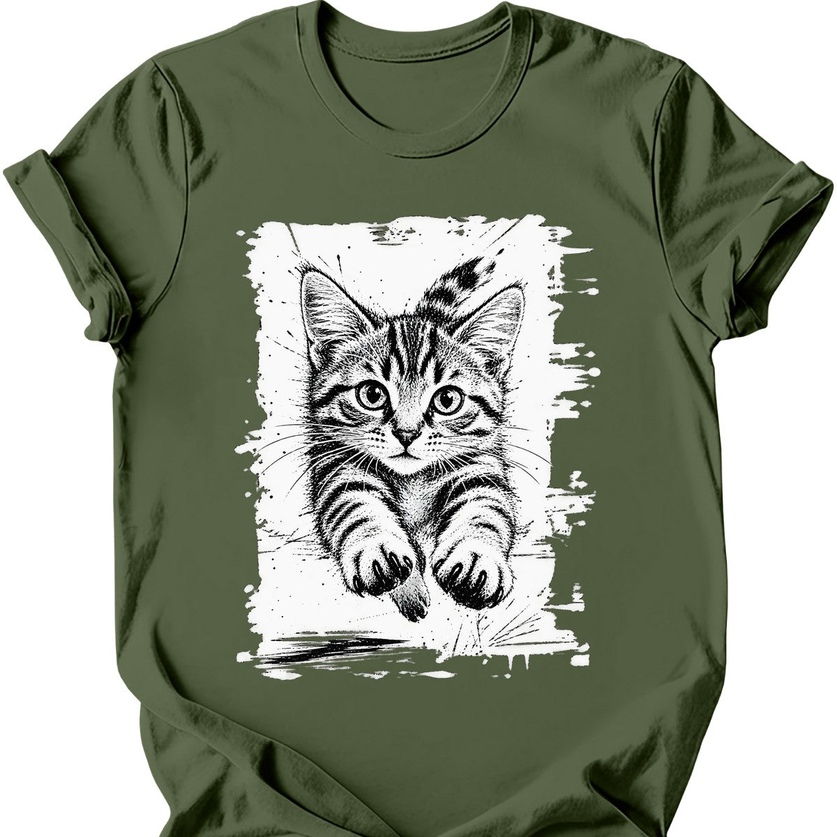 Running Cat — Tabby Cat T-Shirt — Military Green