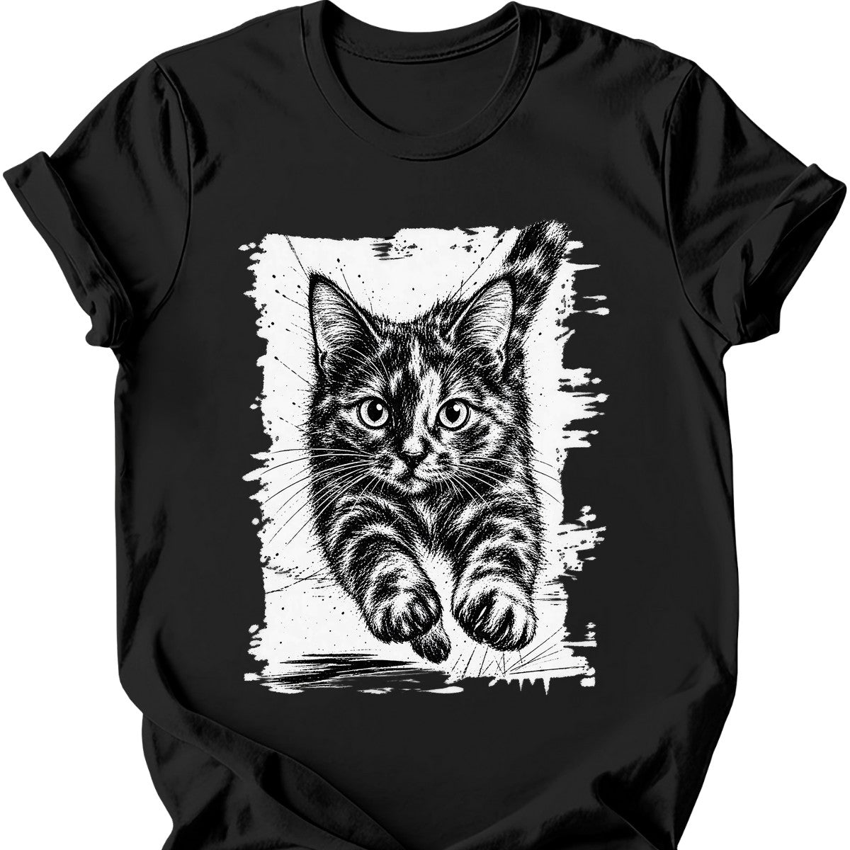 Running Cat — Tortoiseshell Cat T-Shirt — Black