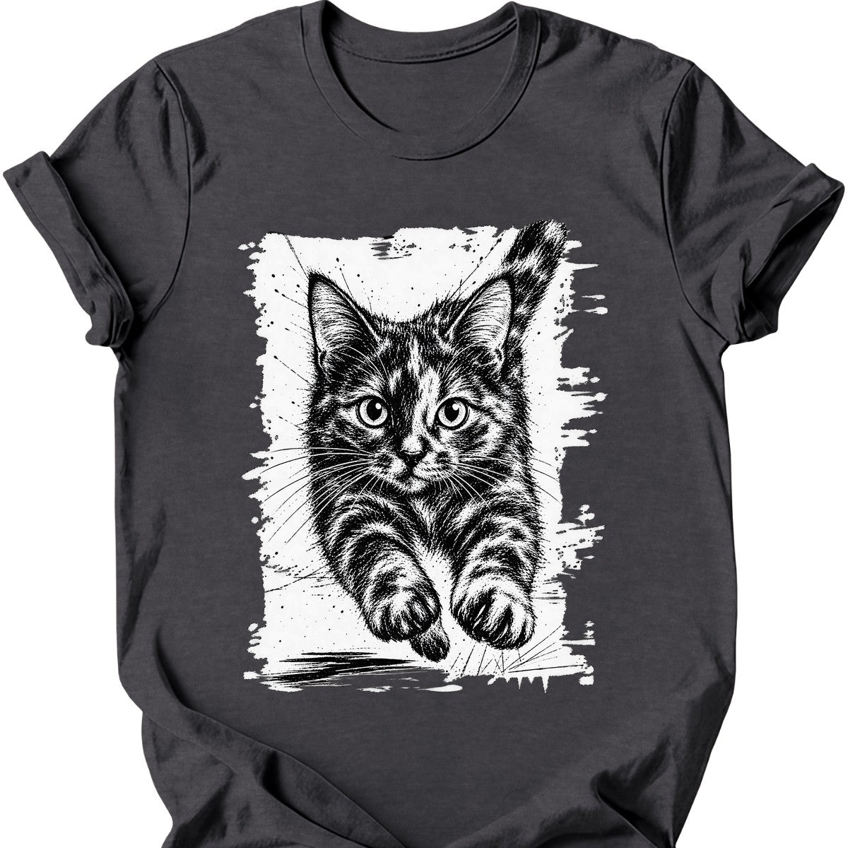 Running Cat — Tortoiseshell Cat T-Shirt — Dark Heather
