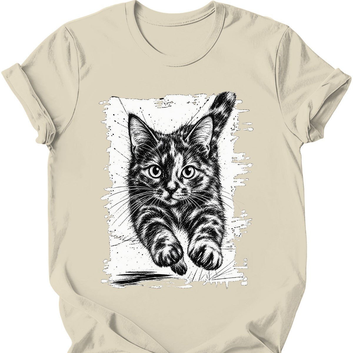 Running Cat — Tortoiseshell Cat T-Shirt — Natural