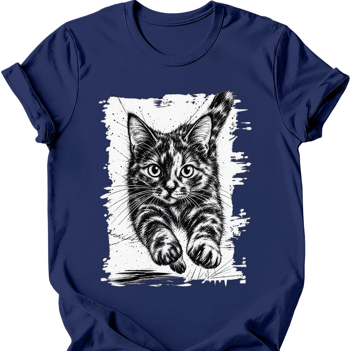Running Cat — Tortoiseshell Cat T-Shirt — Navy