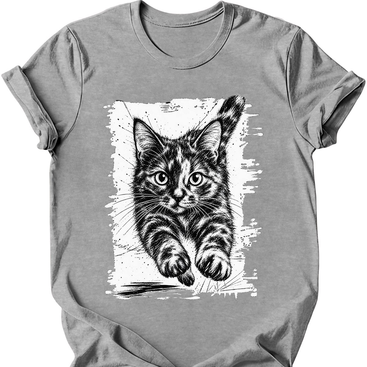 Running Cat — Tortoiseshell Cat T-Shirt — Sport Grey