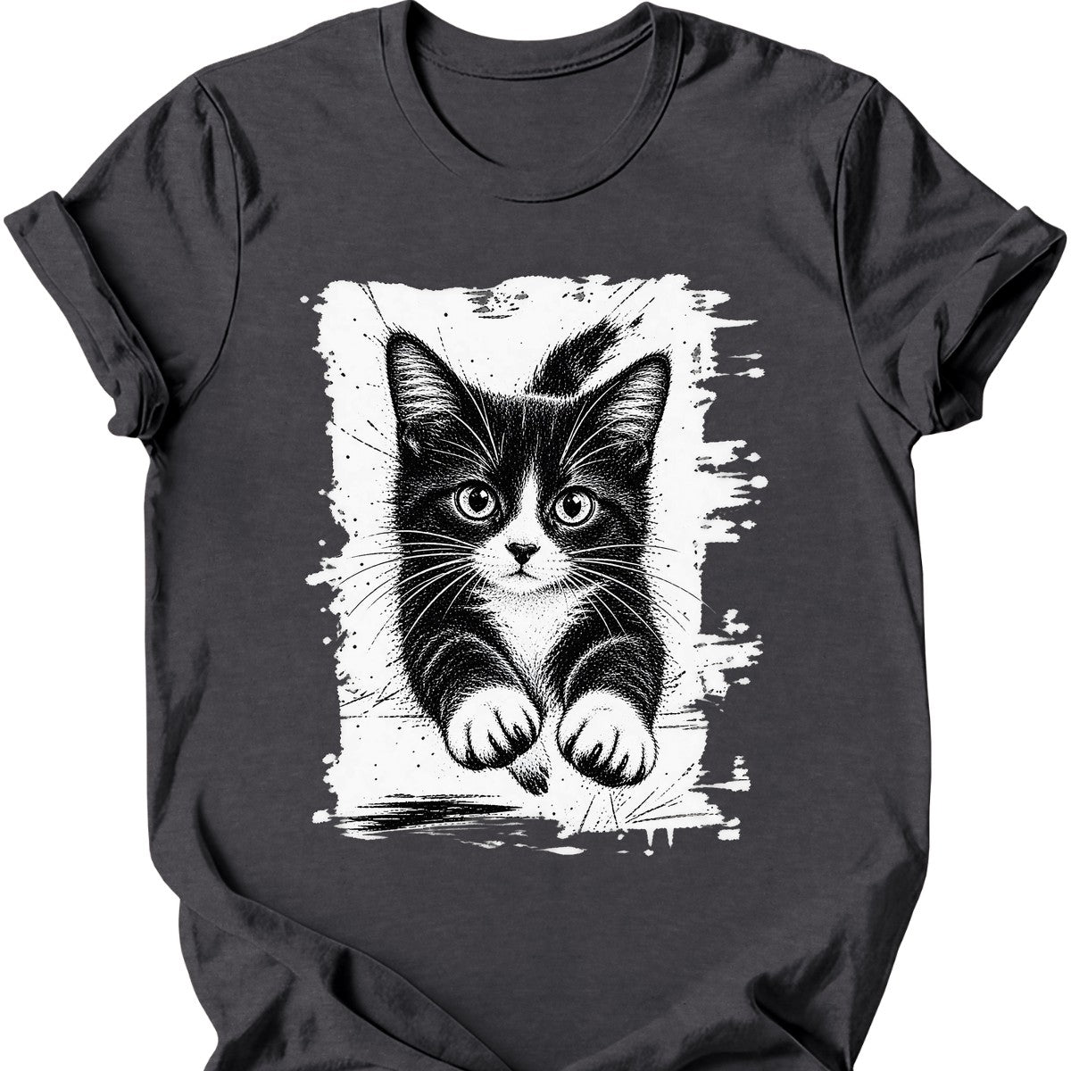 Running Cat — Tuxedo Cat T-Shirt — Dark Heather
