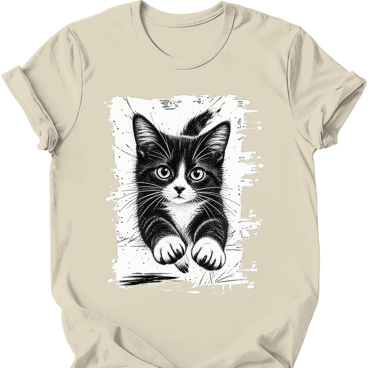 Running Cat — Tuxedo Cat T-Shirt — Natural