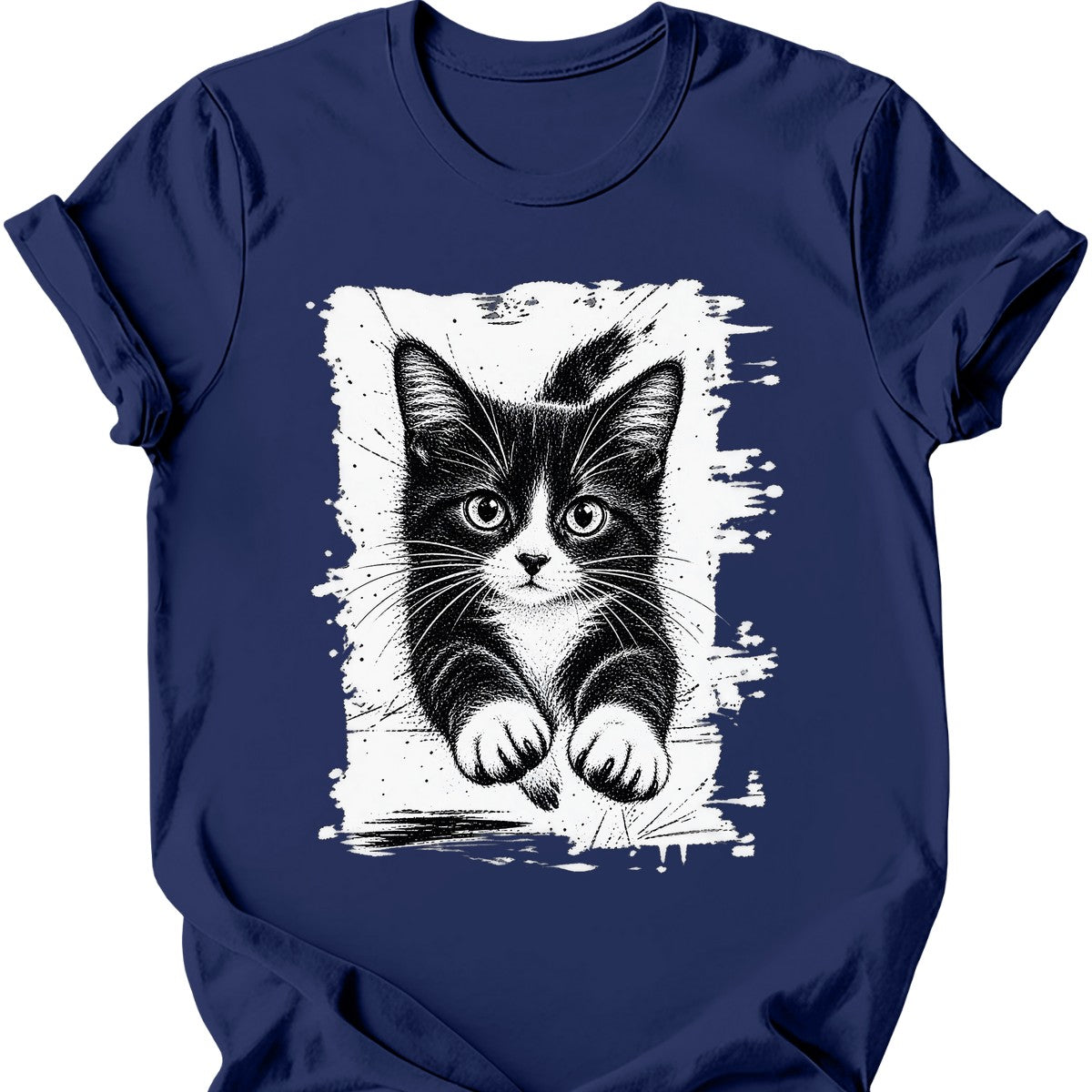Running Cat — Tuxedo Cat T-Shirt — Navy