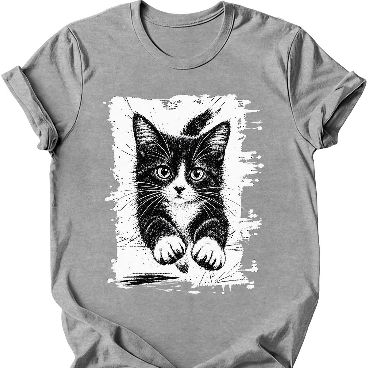 Running Cat — Tuxedo Cat T-Shirt — Sport Grey